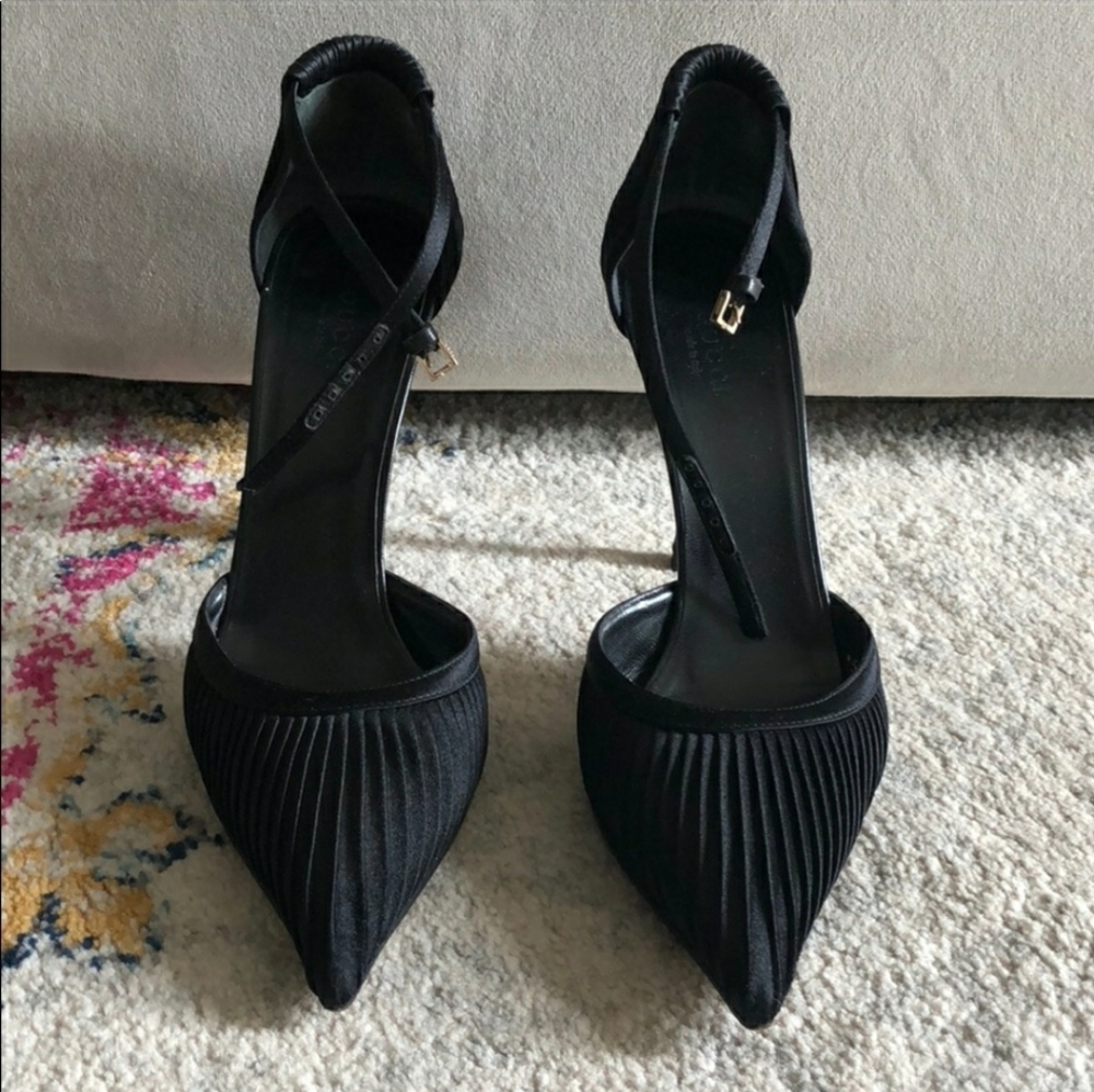 Gucci Satin D'Orsay Pumps w/ ankle strap size 38